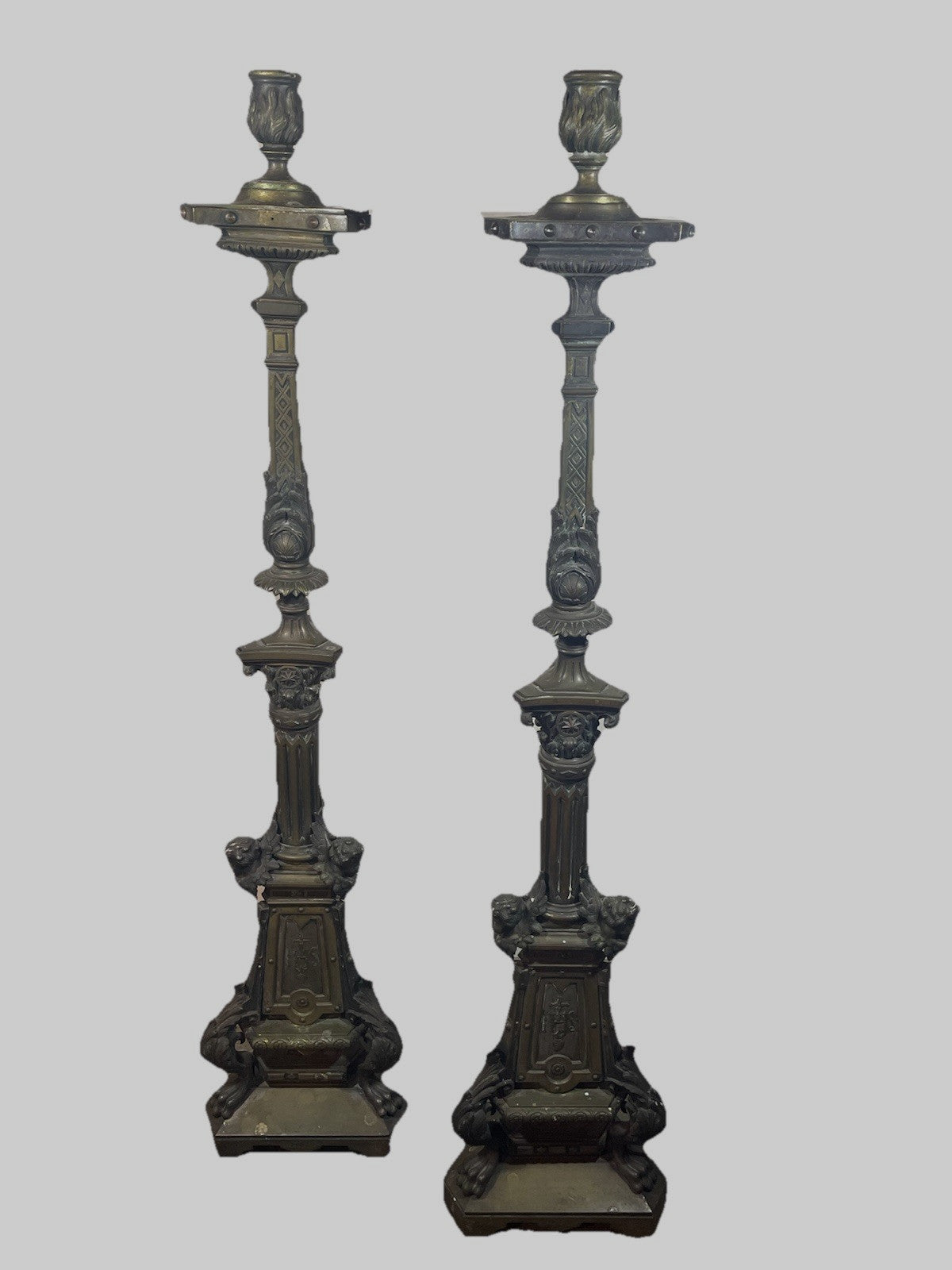 19th Century French Bronze Church Candlesticks Putti Pair