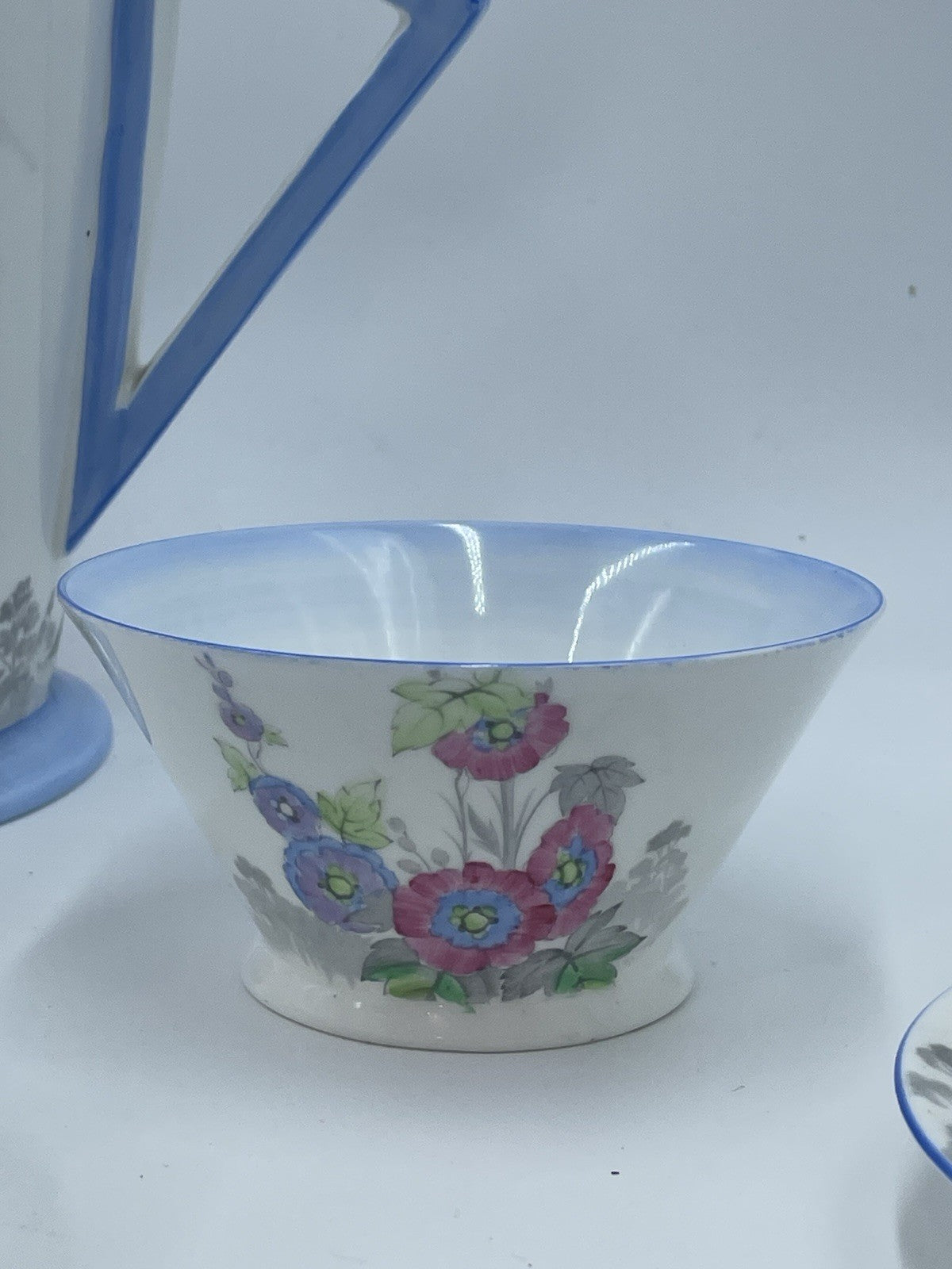 Vintage Shelly Art Deco Bone China Coffee Set Hollyhock Pattern