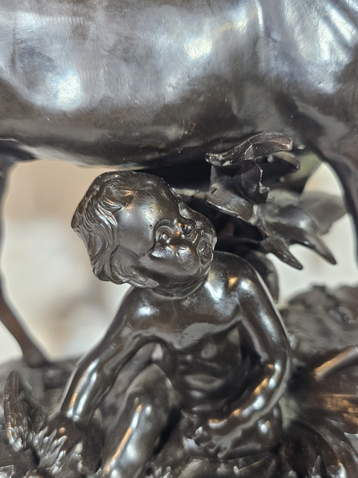 19th Century French Bronze Horse and Cherub Sculpture