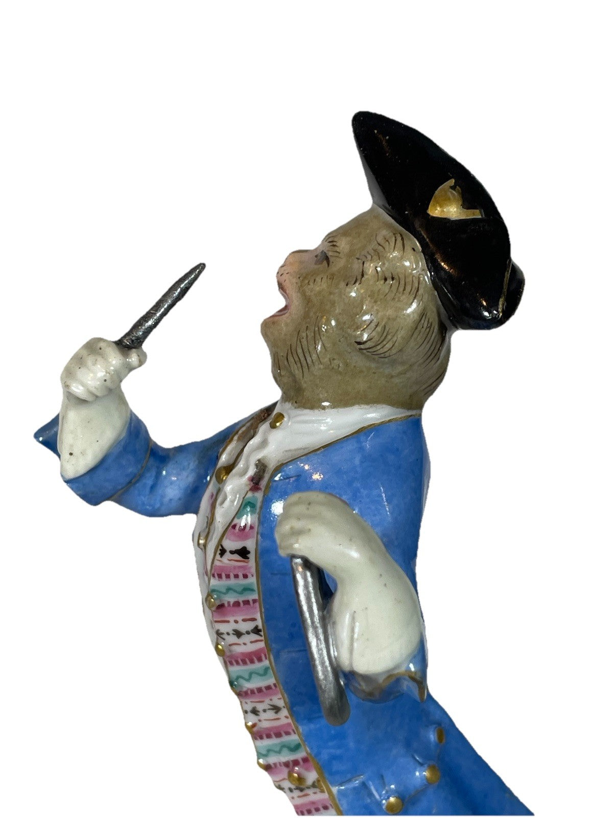 Antique Meissen Porcelain Monkey Band Triangle Player Figurine C1860