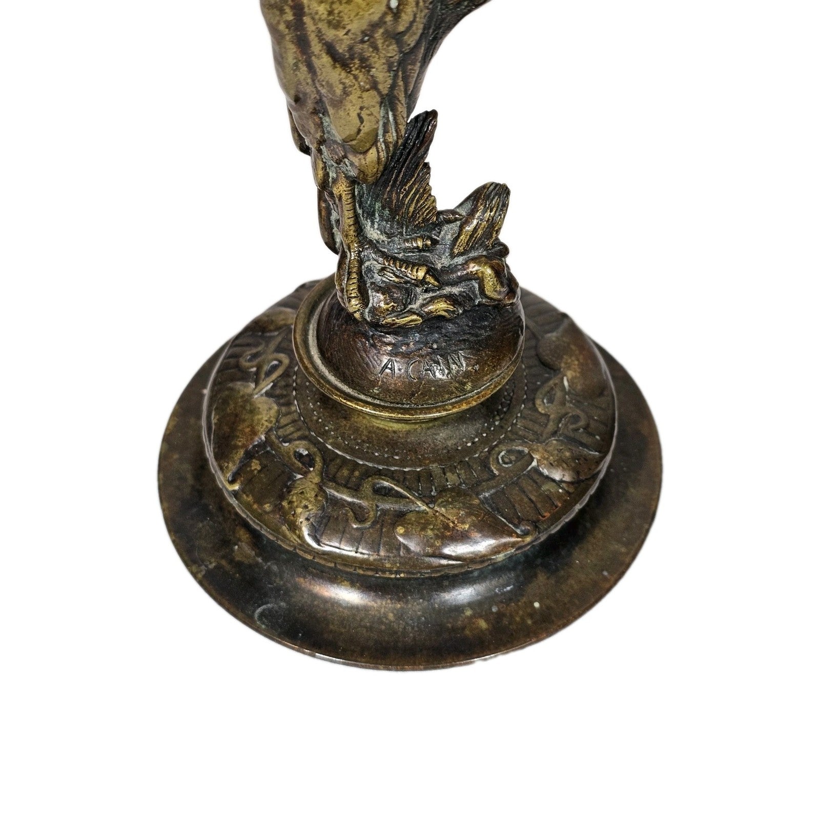 Auguste-Nicolas Cain Art Nouveau Bronze Heron Candlesticks Pair