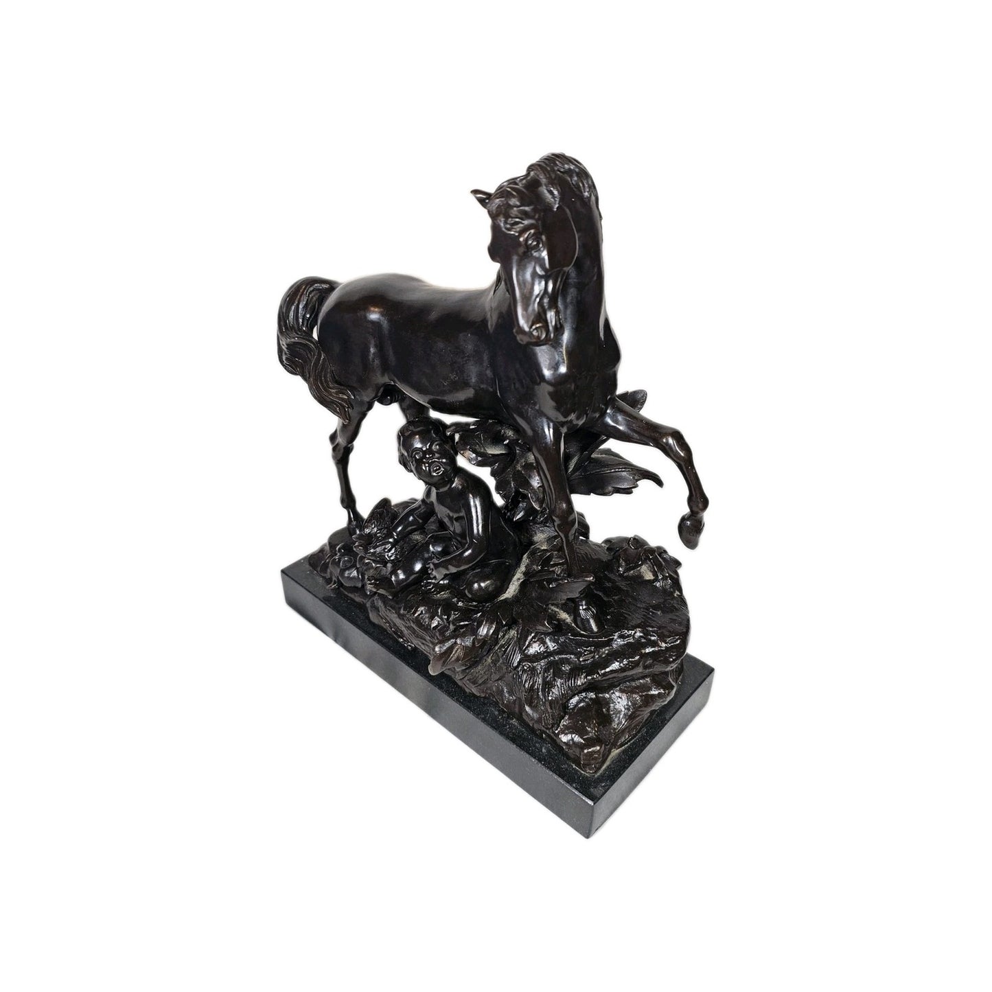 19th Century French Bronze Horse and Cherub Sculpture