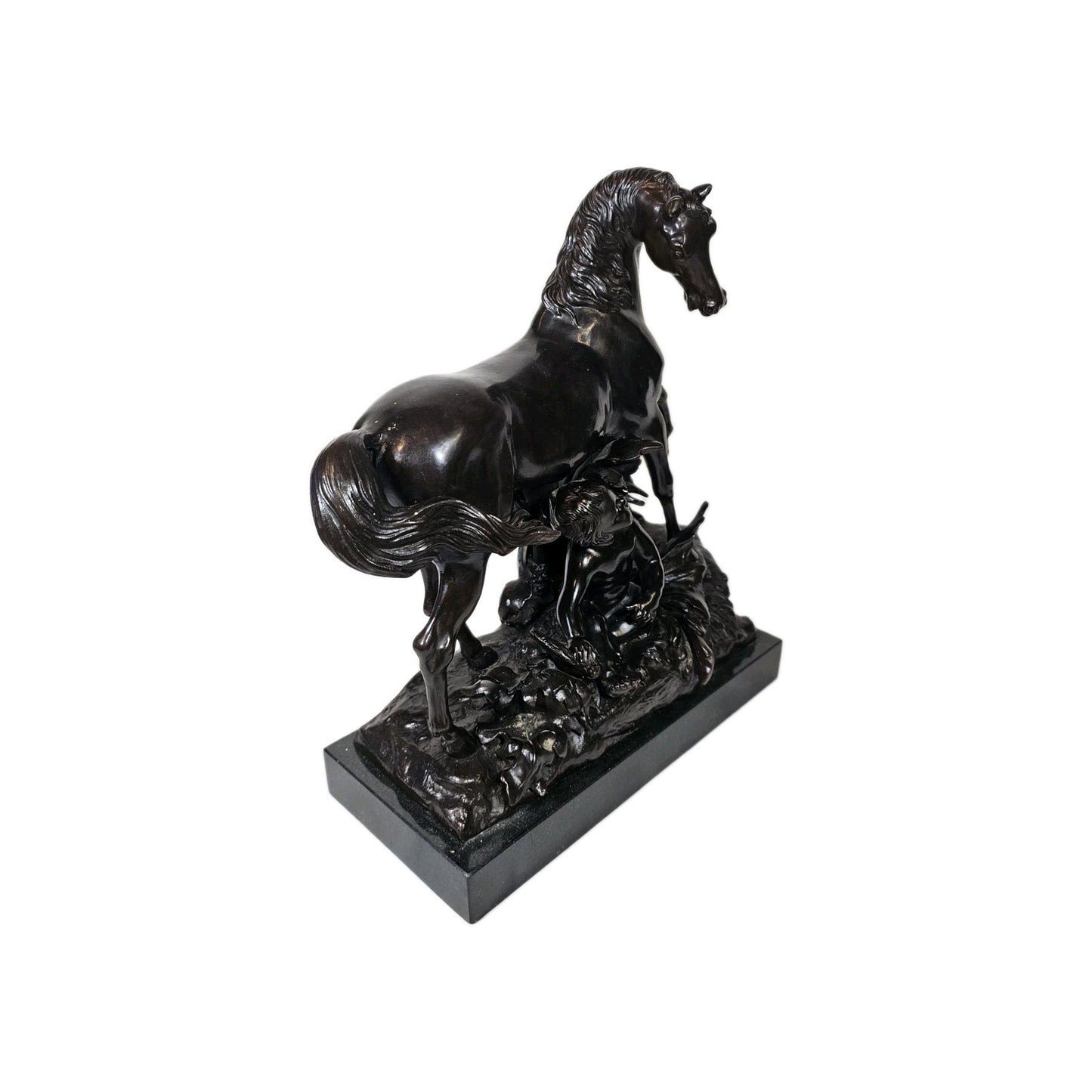 19th Century French Bronze Horse and Cherub Sculpture