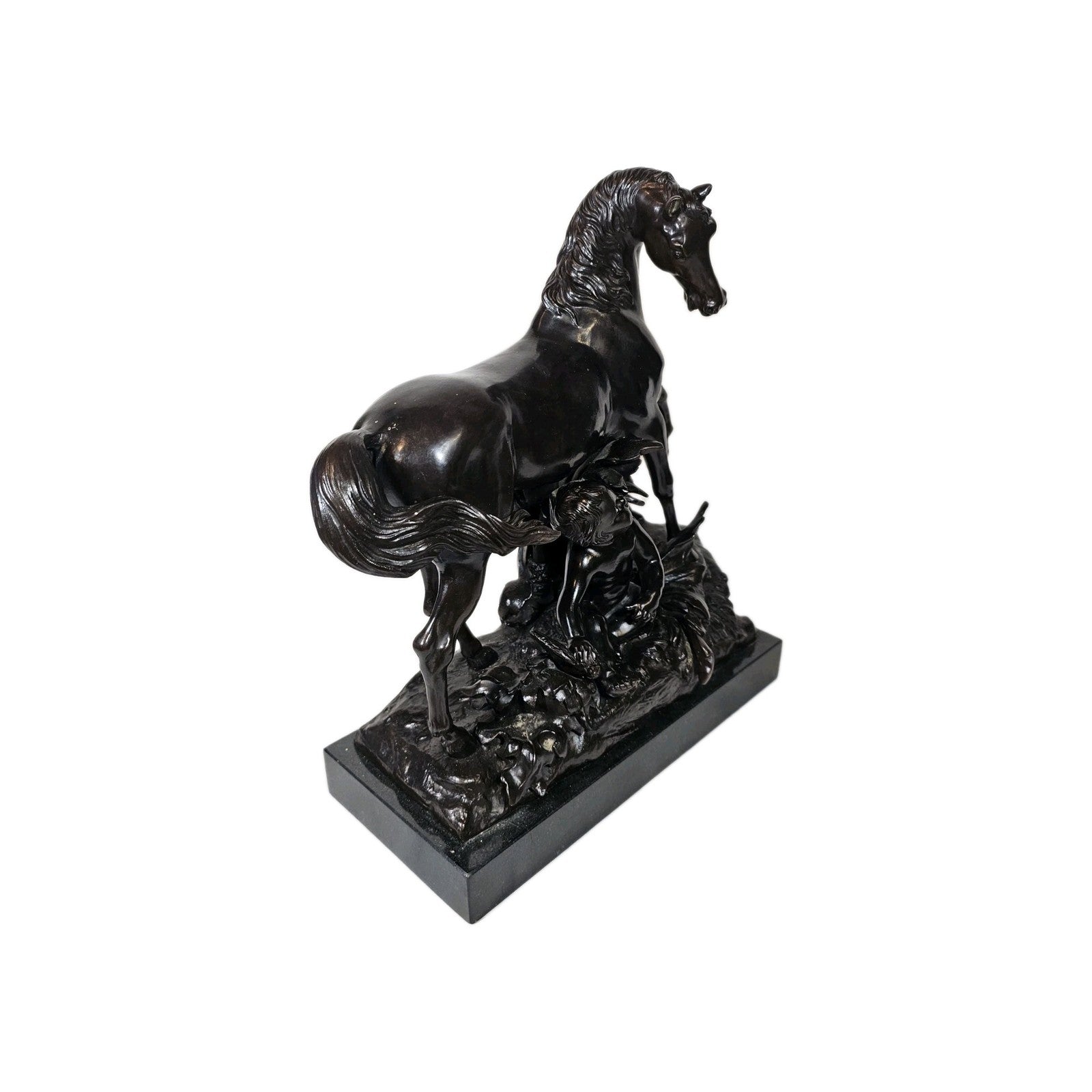 19th Century French Bronze Horse and Cherub Sculpture