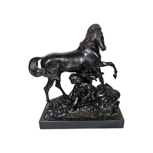 19th Century French Bronze Horse and Cherub Sculpture