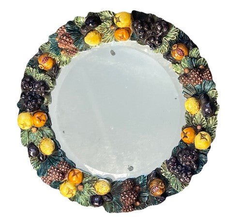 Antique Italian Style Ceramic Fruit Barbola Wall Mirror 42cm